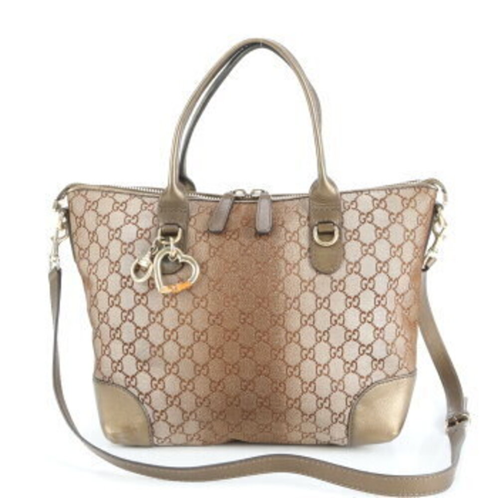 Gucci GG Canvas Heart Bit Leather Tote Bag Crossbody Handbag